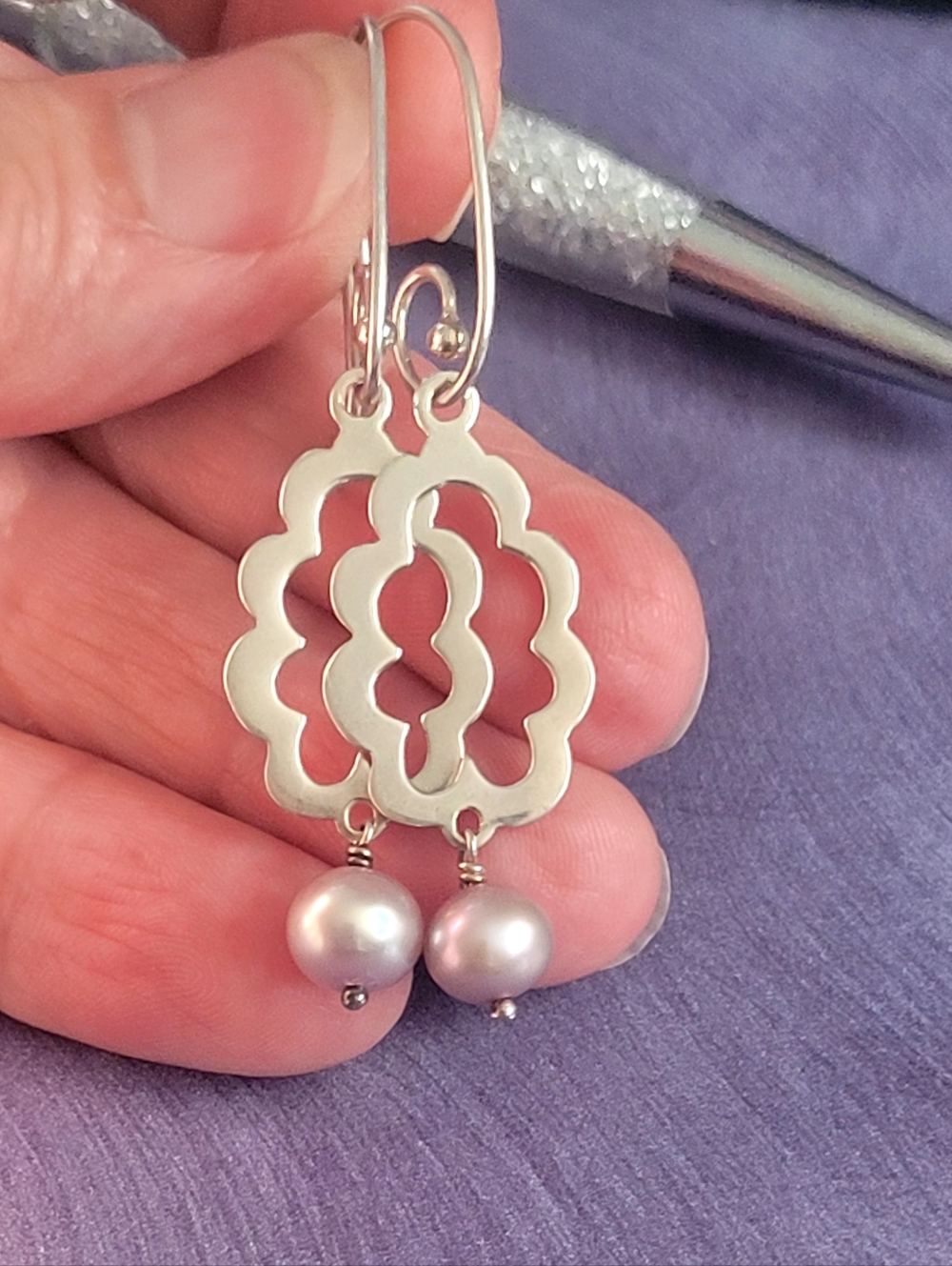 PANDORA Sterling Silver Floral Drop Earrings with Lavender Pearls